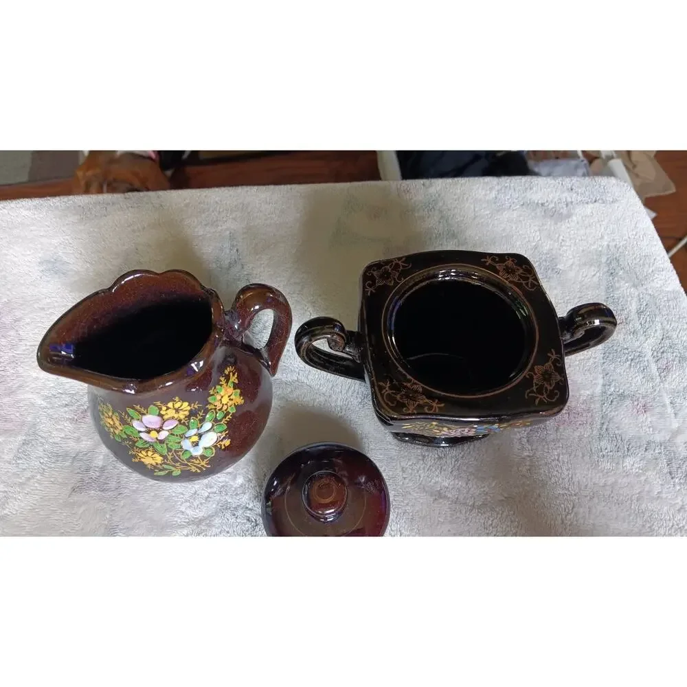 Antique Porcelain Moriage Creamer and Sugar Bowl Made in Japan